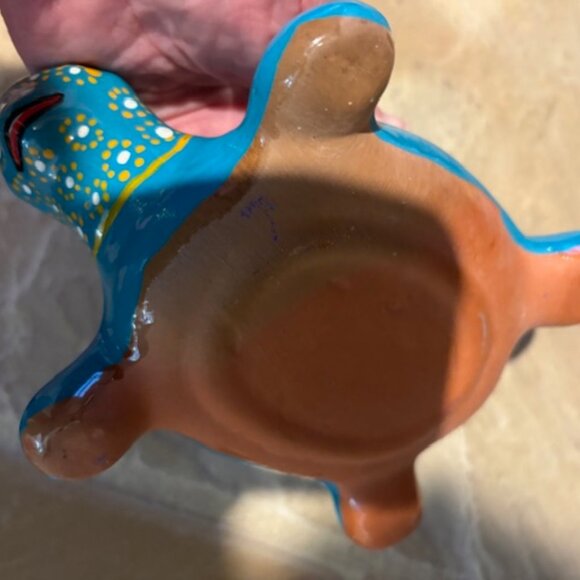 Talavera Mexican Folk Art Terracotta Hand Painted Turtle Trinket Box w/Lid - Picture 5 of 7